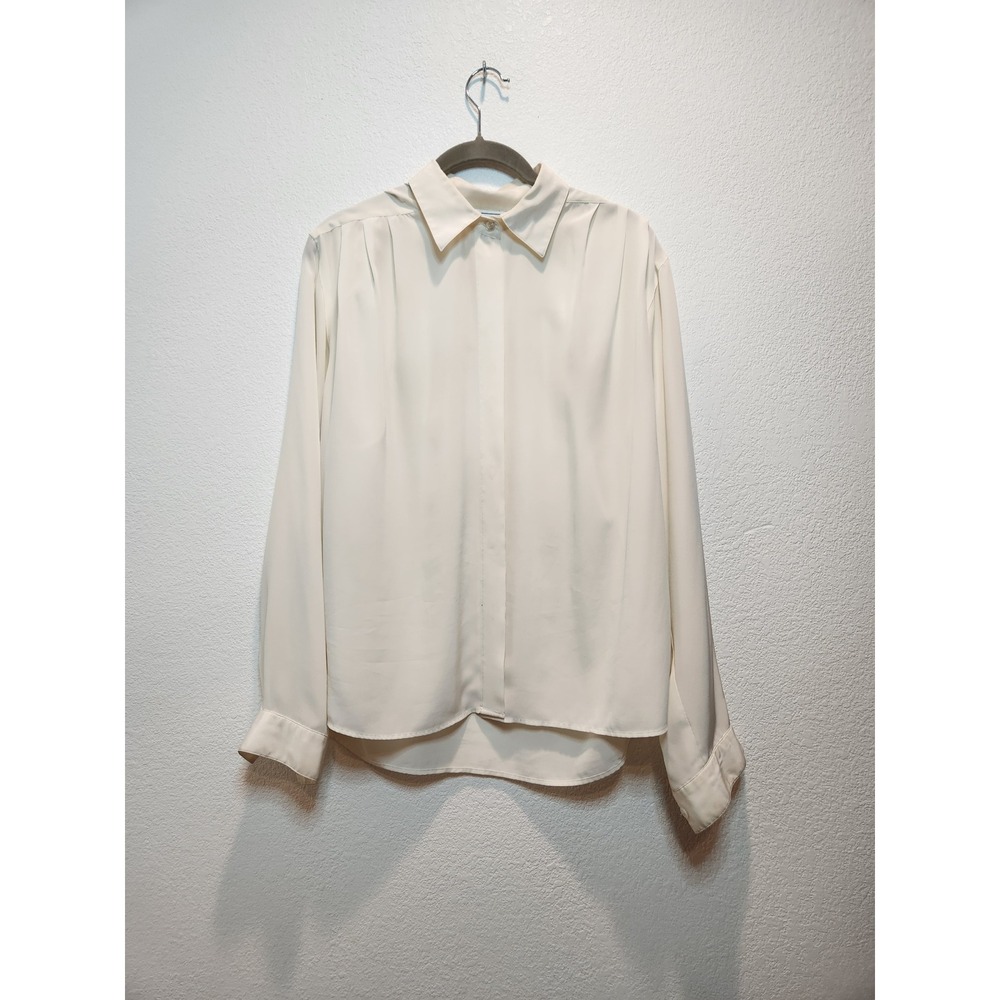 Evan Picone Ivory‎ Blouse Size 10 Hidden Button Front Long Sleeve Shirt